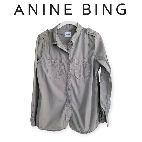 Anine Bing classic sage 100% cotton collared button-up XS - Picture 1 of 10